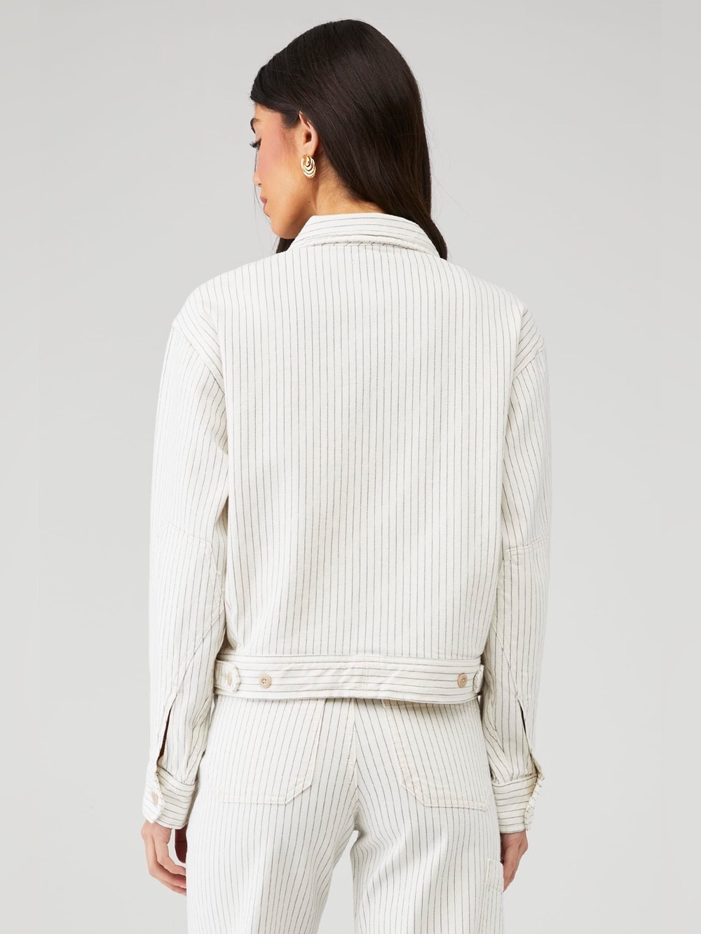 Favorite Daughter THE ROBERT JACKET White Pinstripe Jacket with Navy Stripes - Picture 2 of 12